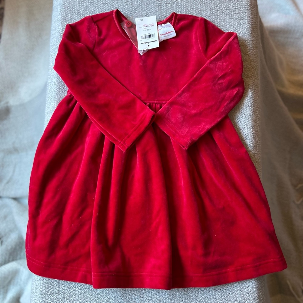 Hanna Andersson size 80/18-24 months red velour long sleeve dress